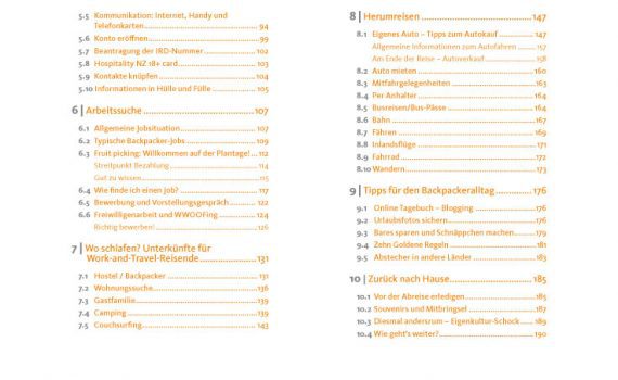 Work & Travel in Neuseeland, Blick ins Buch
