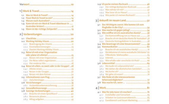 Work & Travel in Australien, Blick ins Buch, ein Ratgeber von Katharina Arlt und Melanie Schmidt