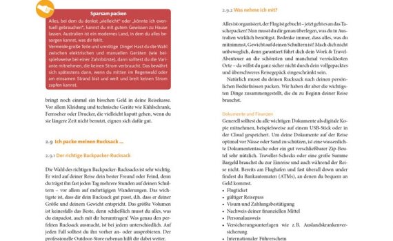 Work & Travel in Australien, Blick ins Buch, ein Ratgeber von Katharina Arlt und Melanie Schmidt